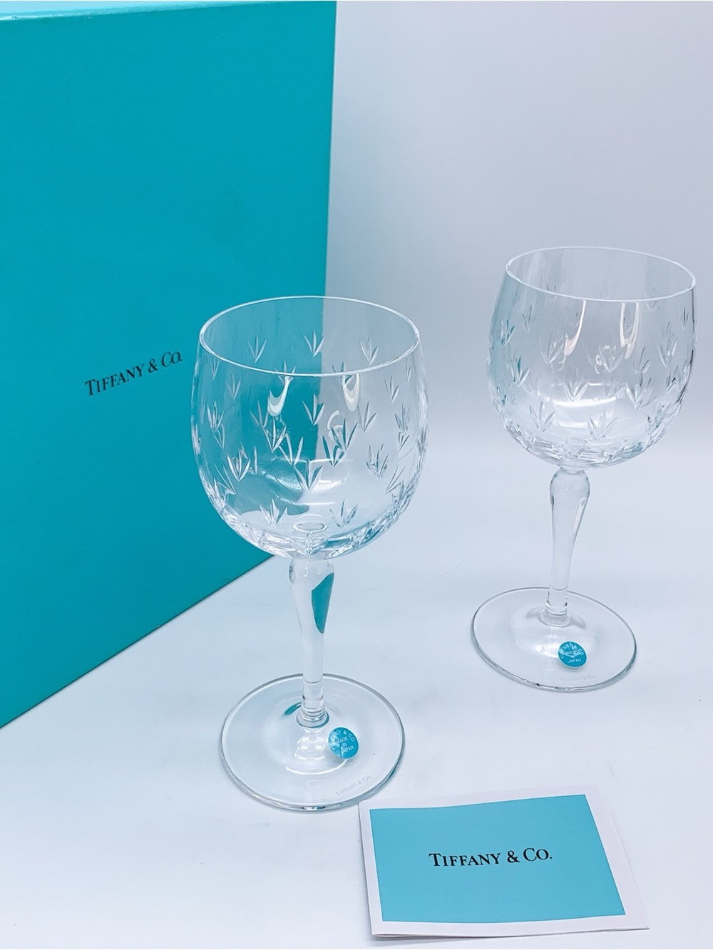 Tiffany & Co. Crystal Etched Wine Crystal Glasses Set of 2